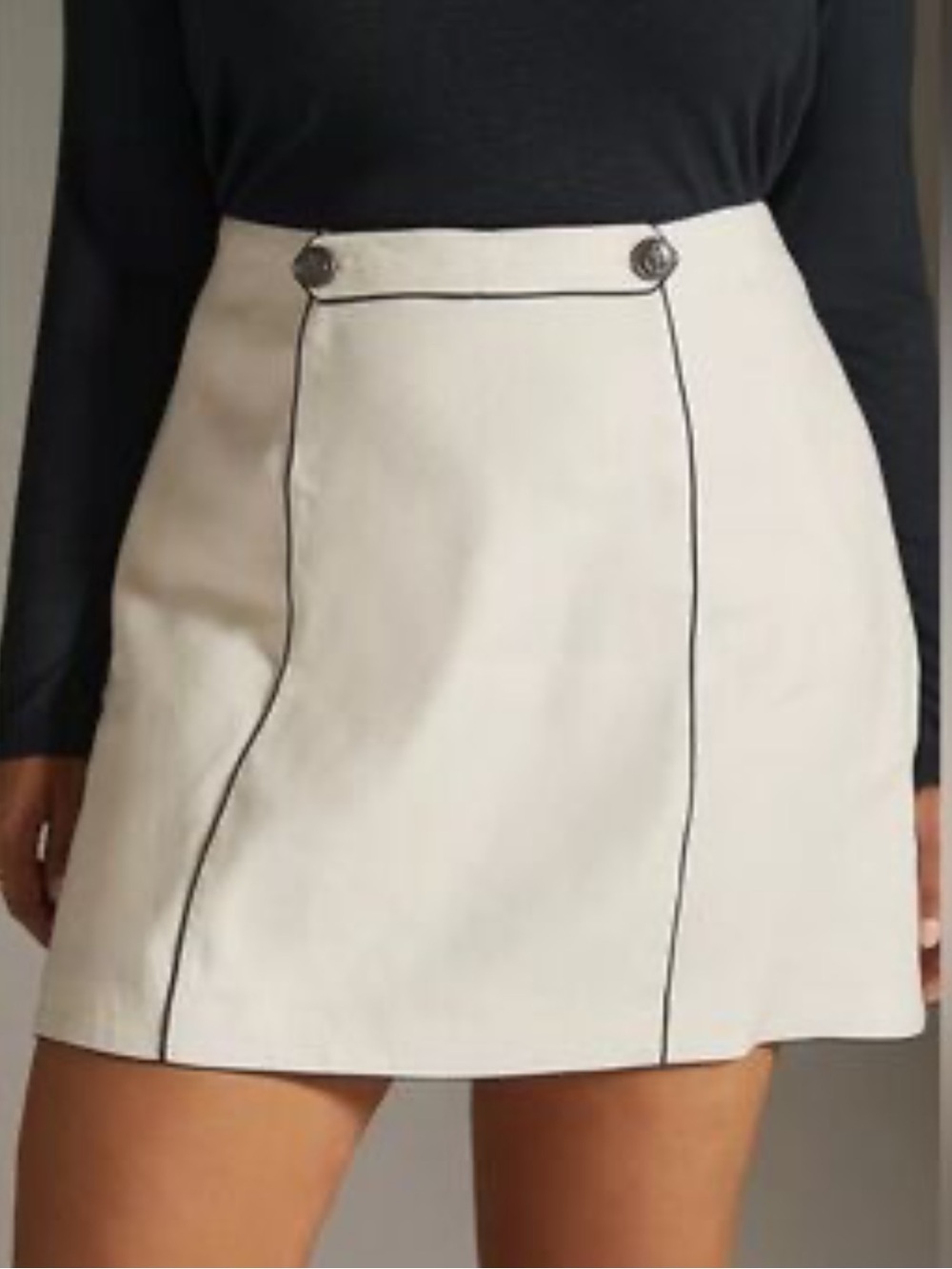 Maeve Cream Mini Skirt with Black Piping